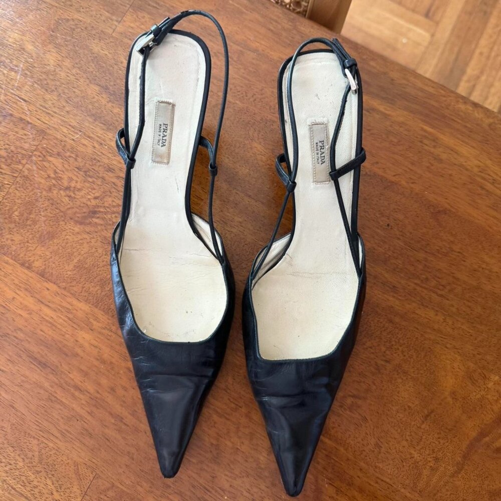 Prada black leather kitten heels